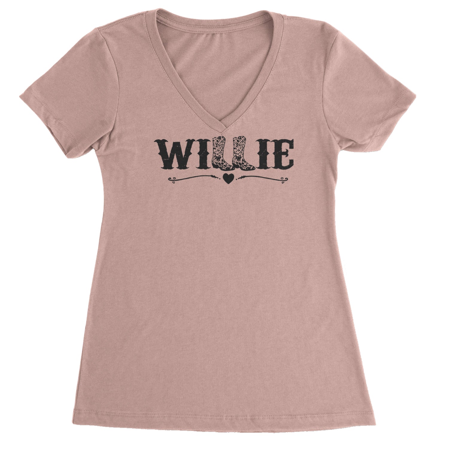 Willie Cowboy Boots Hippy Country Music Ladies V-Neck T-shirt Light Pink