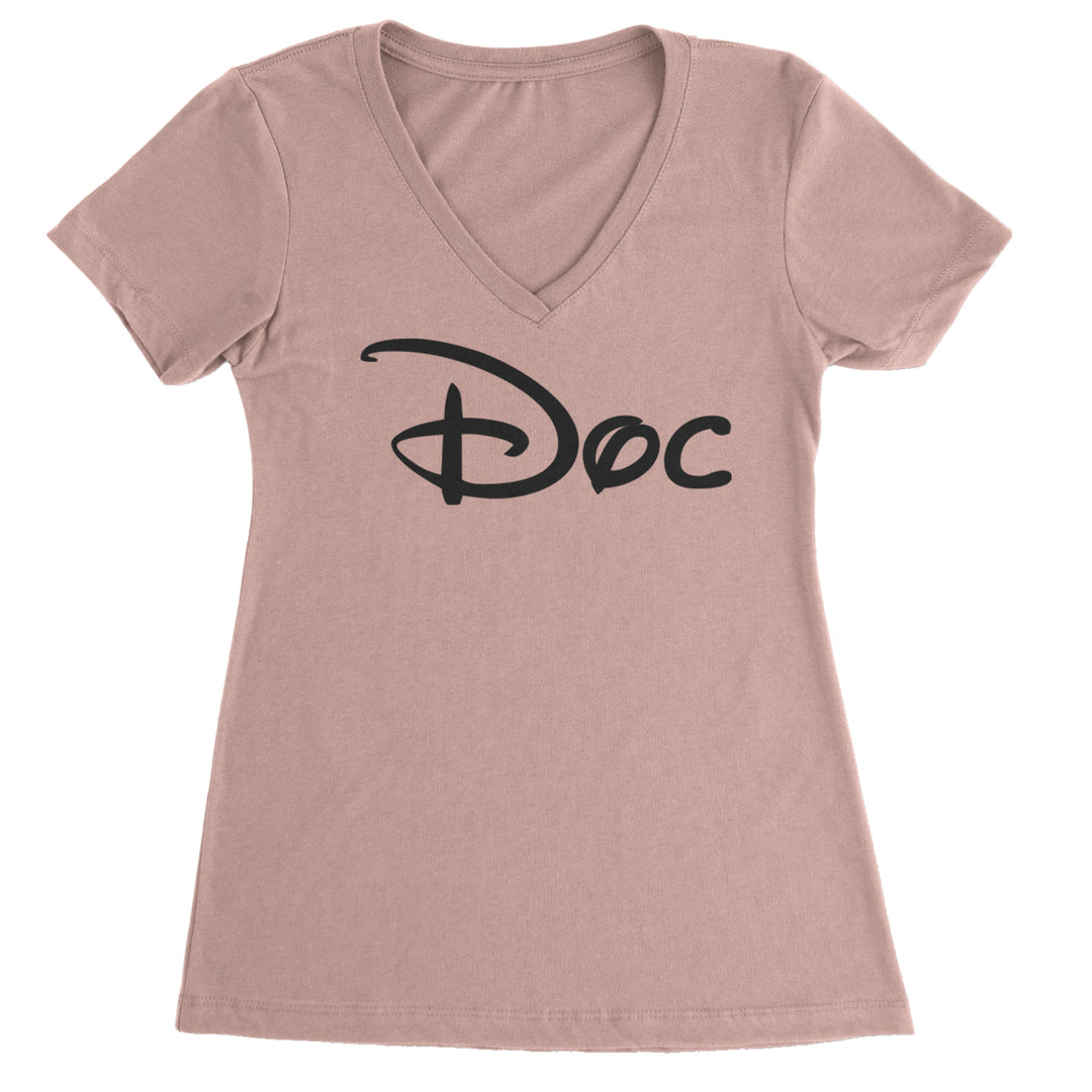 Doc - 7 Dwarfs Costume Ladies V-Neck T-shirt Light Pink