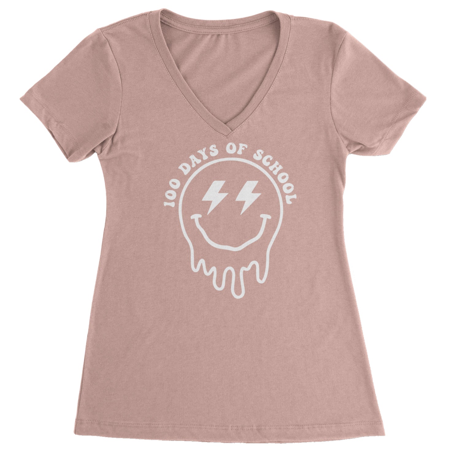 Melting Smile Face 100 Days Of School Ladies V-Neck T-shirt Light Pink