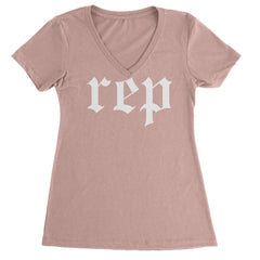 REP Reputation Eras Music Lover Gift Fan Favorite Ladies V-Neck T-shirt Light Pink