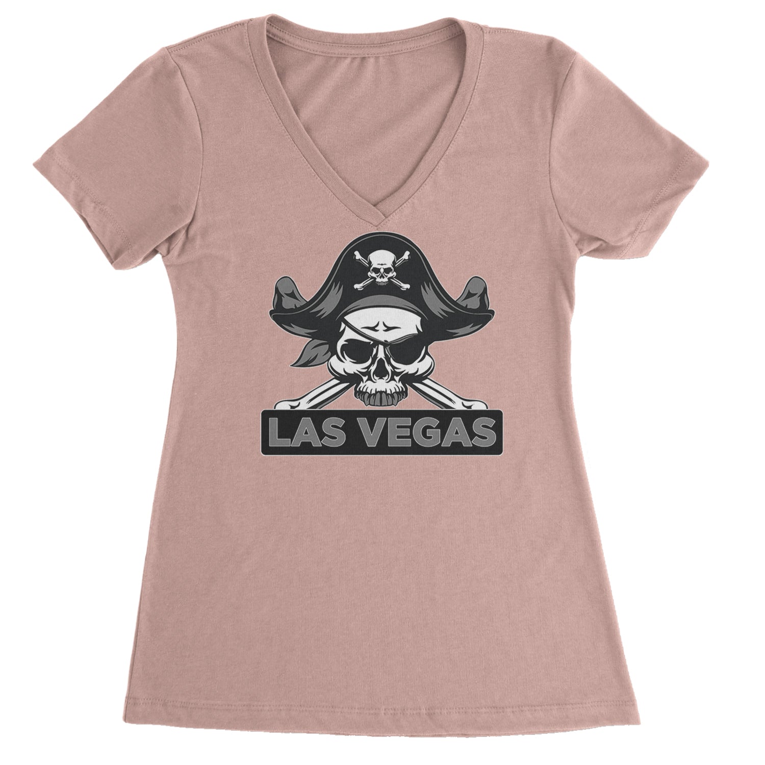 Raider Skull Straight Outta Las Vegas Ladies V-Neck T-shirt Light Pink