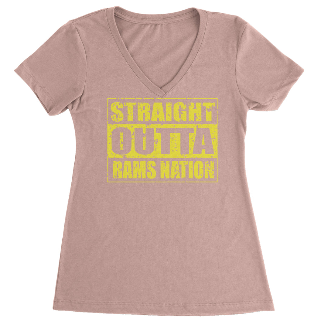 Straight Outta Rams Nation   Ladies V-Neck T-shirt Light Pink