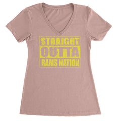 Straight Outta Rams Nation   Ladies V-Neck T-shirt Light Pink