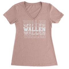 Women's Lightweight V-Neck T-Shirt with bold western cow-print "WALLEN" wordmark lettering
