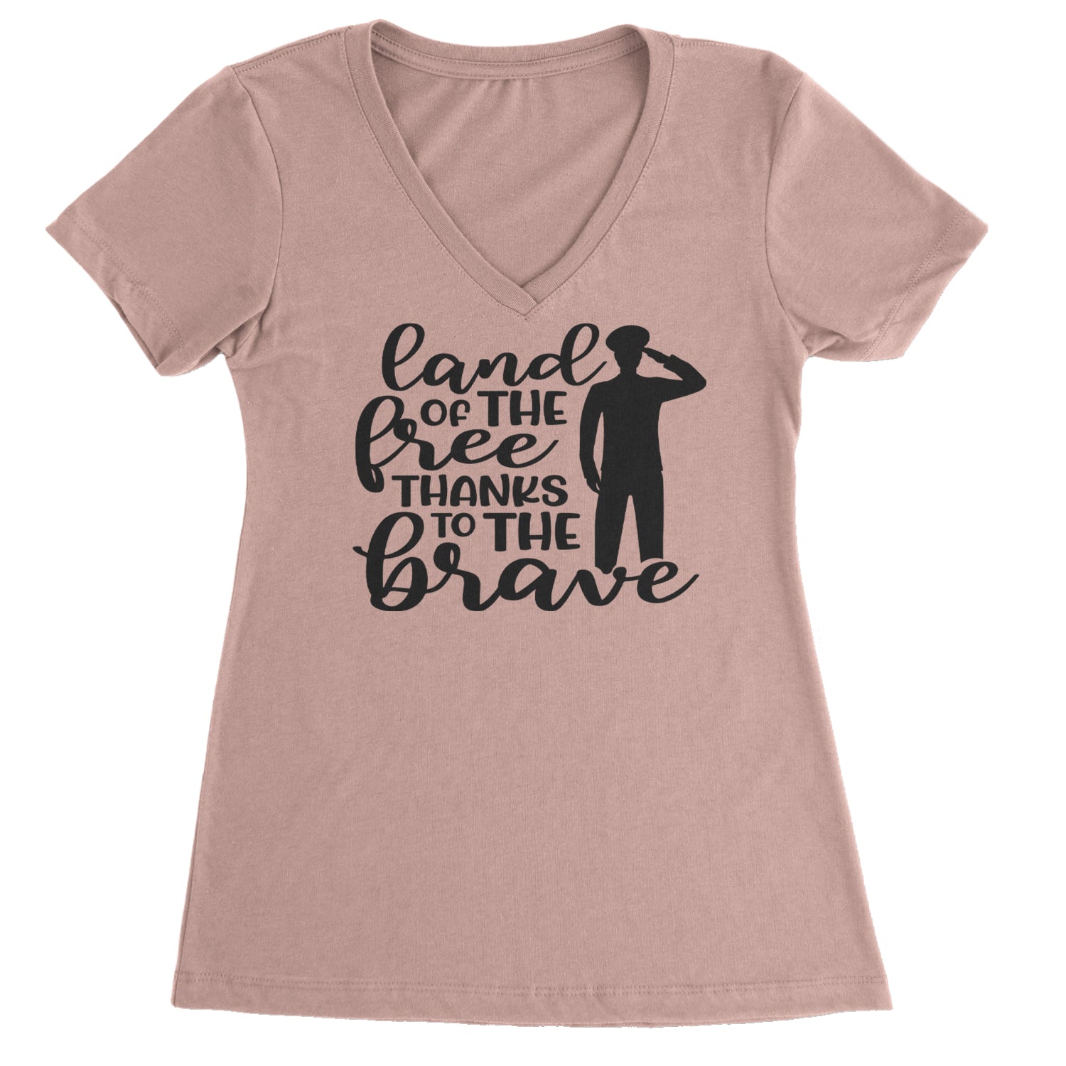 Land Of The Free Thanks To The Brave Veterans Ladies V-Neck T-shirt Light Pink