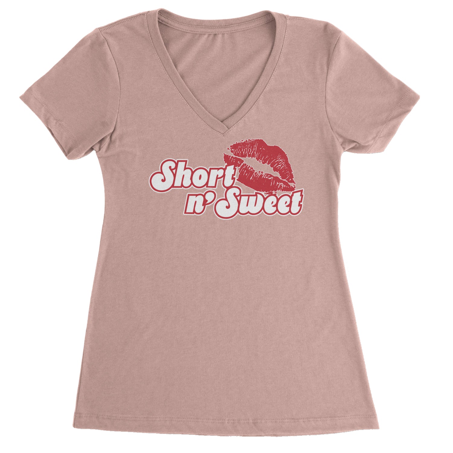 Short N' Sweet Red Lips Ladies V-Neck T-shirt Light Pink