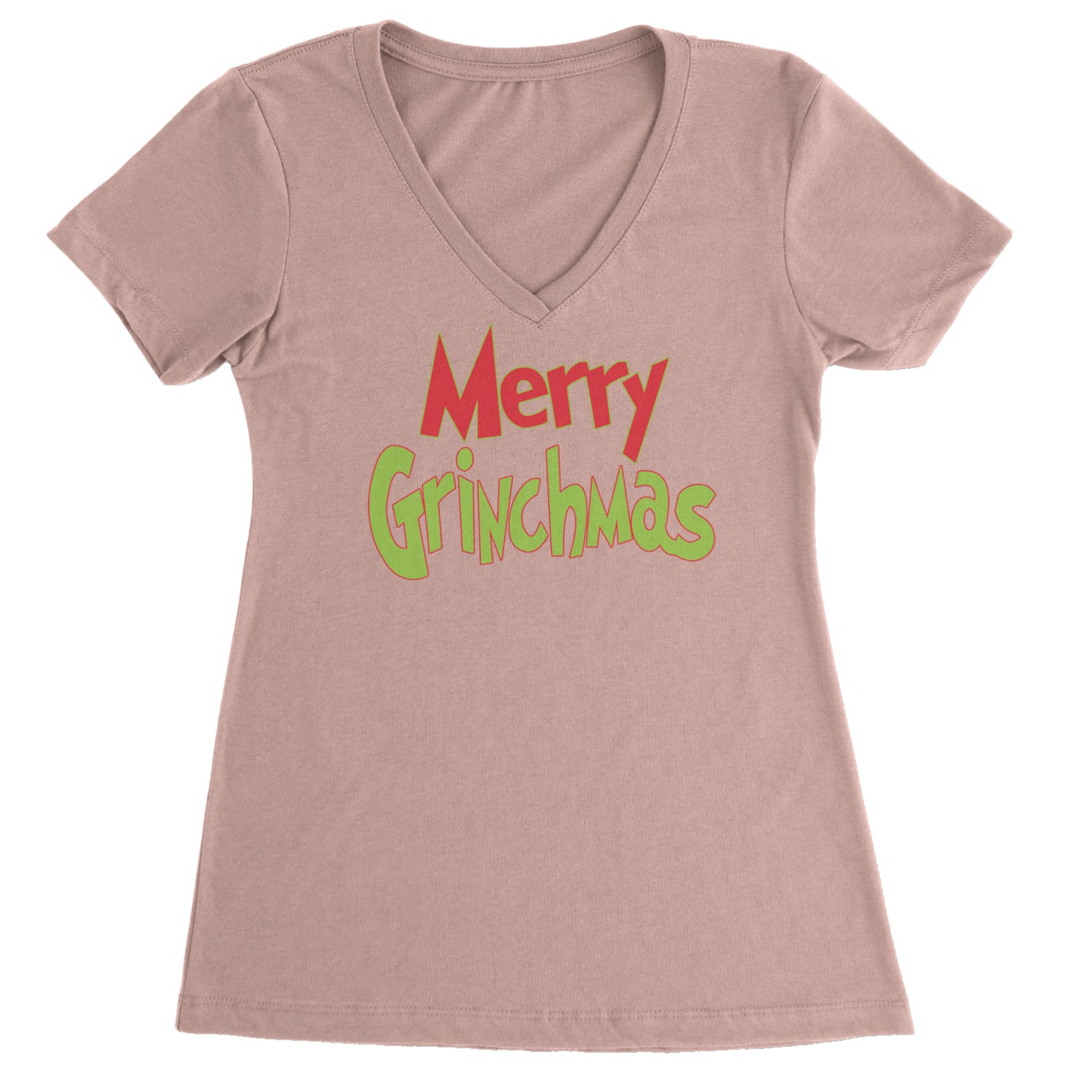 Merry Grinchmas Jolly Merry Christmas Ladies V-Neck T-shirt Light Pink