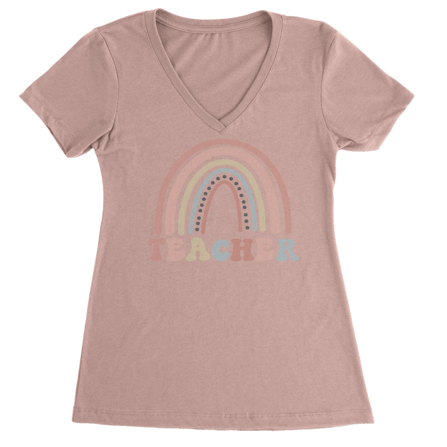 Teacher Pastel Rainbow Ladies V-Neck T-shirt Light Pink