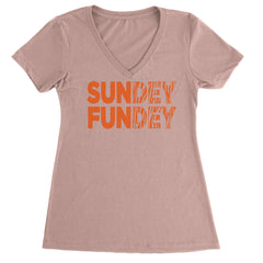 SunDEY FunDEY Sunday FundayLadies V-Neck T-shirt Light Pink