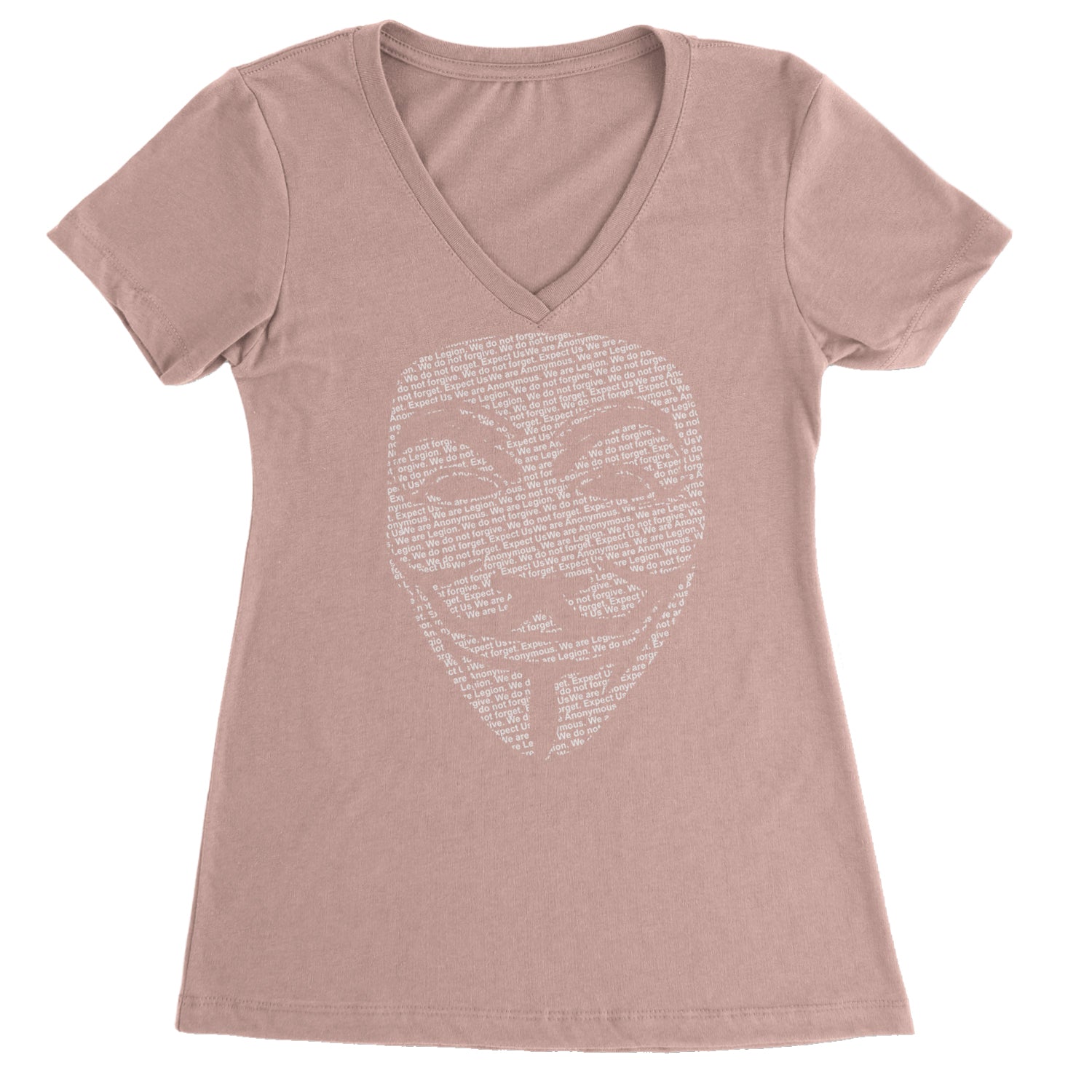 V For Vendetta Anonymous Mask Ladies V-Neck T-shirt Light Pink