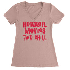 Horror Movies and Chill Ladies V-Neck T-shirt Light Pink