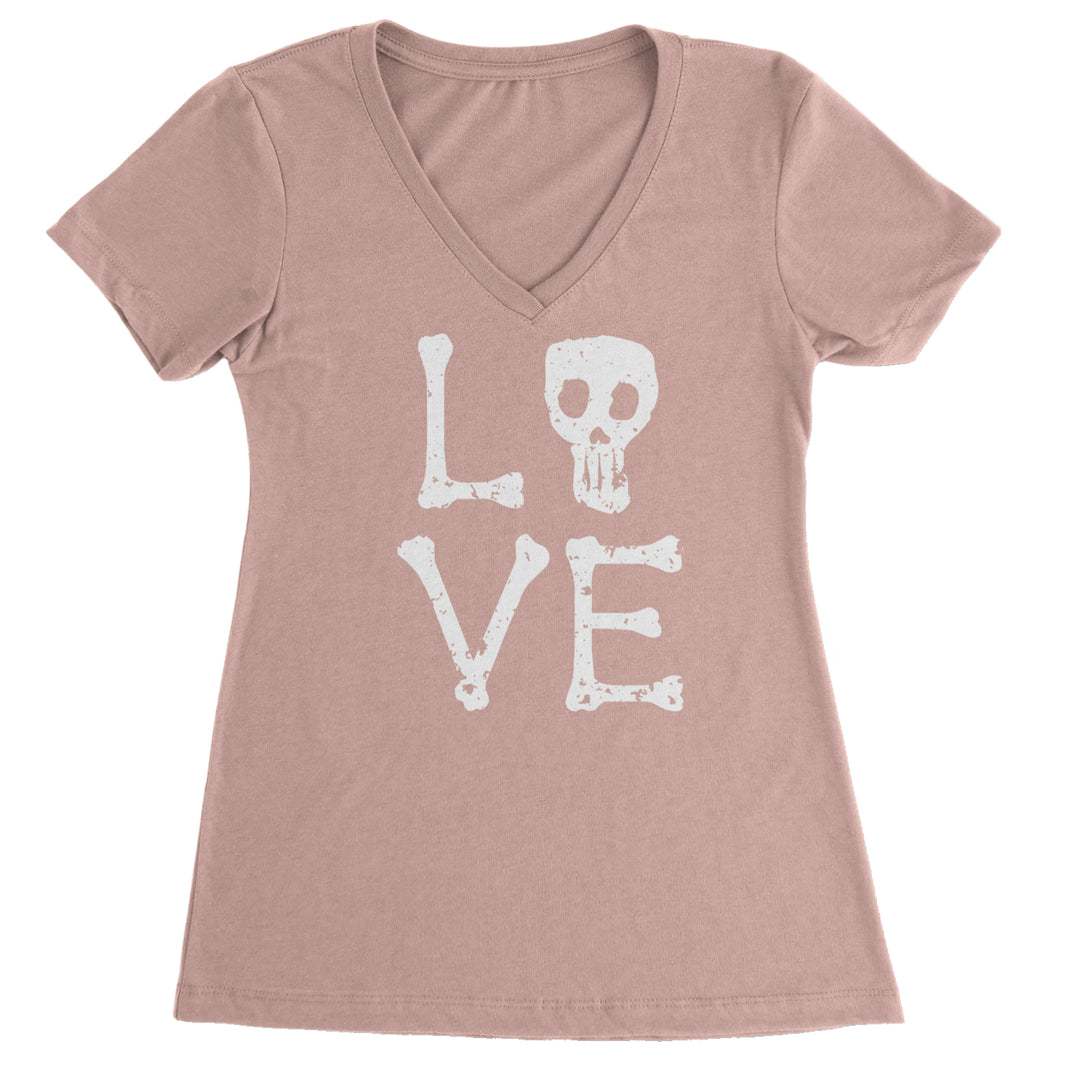 Love Skeleton Bones Ladies V-Neck T-shirt Light Pink