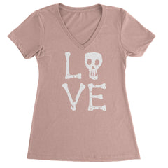 Love Skeleton Bones Ladies V-Neck T-shirt Light Pink