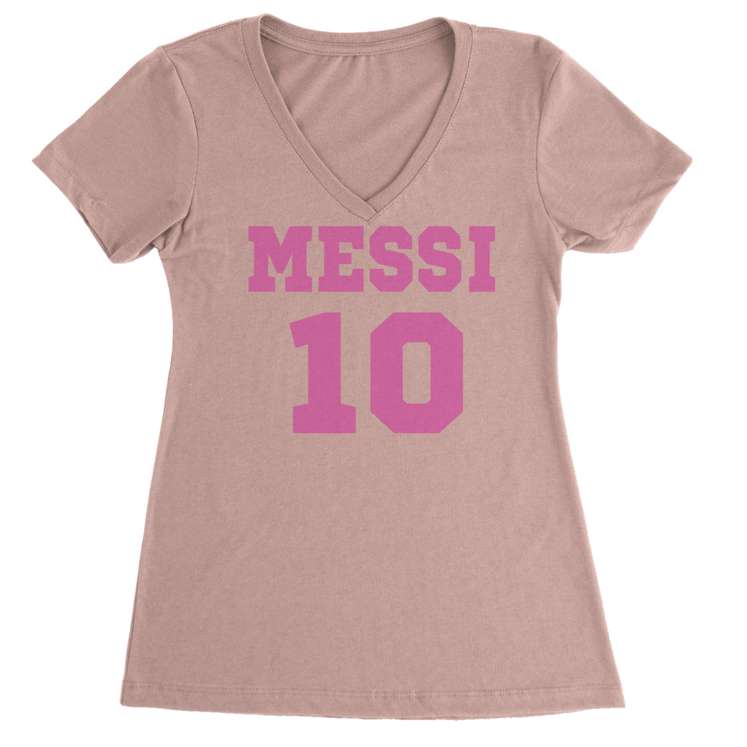 Messi World Soccer Futbol Messiami Ladies V-Neck T-shirt Light Pink