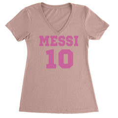 Messi World Soccer Futbol Messiami Ladies V-Neck T-shirt Light Pink