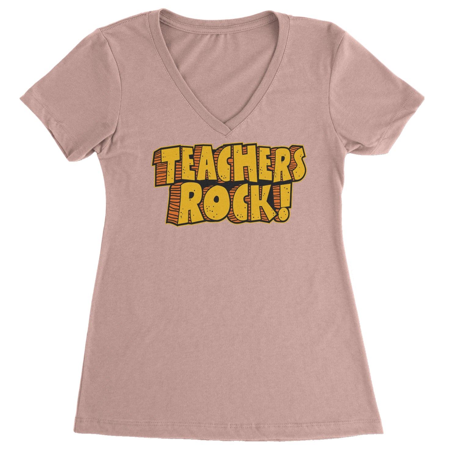 Teachers Rock Retro Ladies V-Neck T-shirt Light Pink