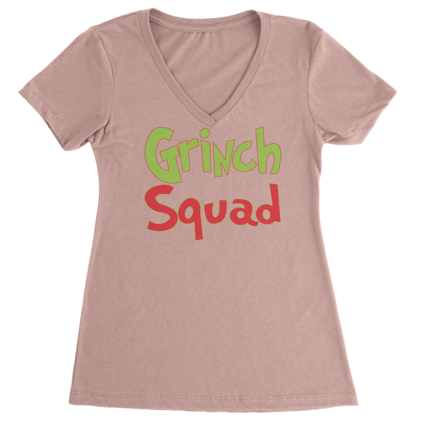 Gr-nch Squad Jolly Grinchmas Merry Christmas Ladies V-Neck T-shirt Light Pink