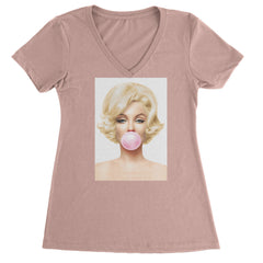 Ms. Monroe Pink Bubble Gum American Icon Ladies V-Neck T-shirt Light Pink