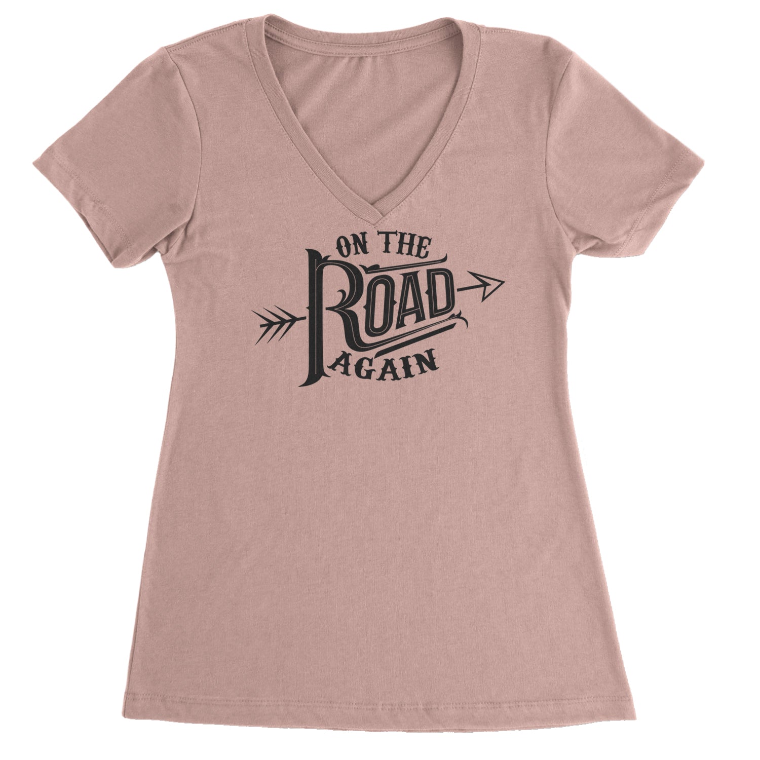 On The Road Again Hippy Country Music Ladies V-Neck T-shirt Light Pink