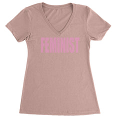 Feminist (Pink Print) Ladies V-Neck T-shirt Light Pink