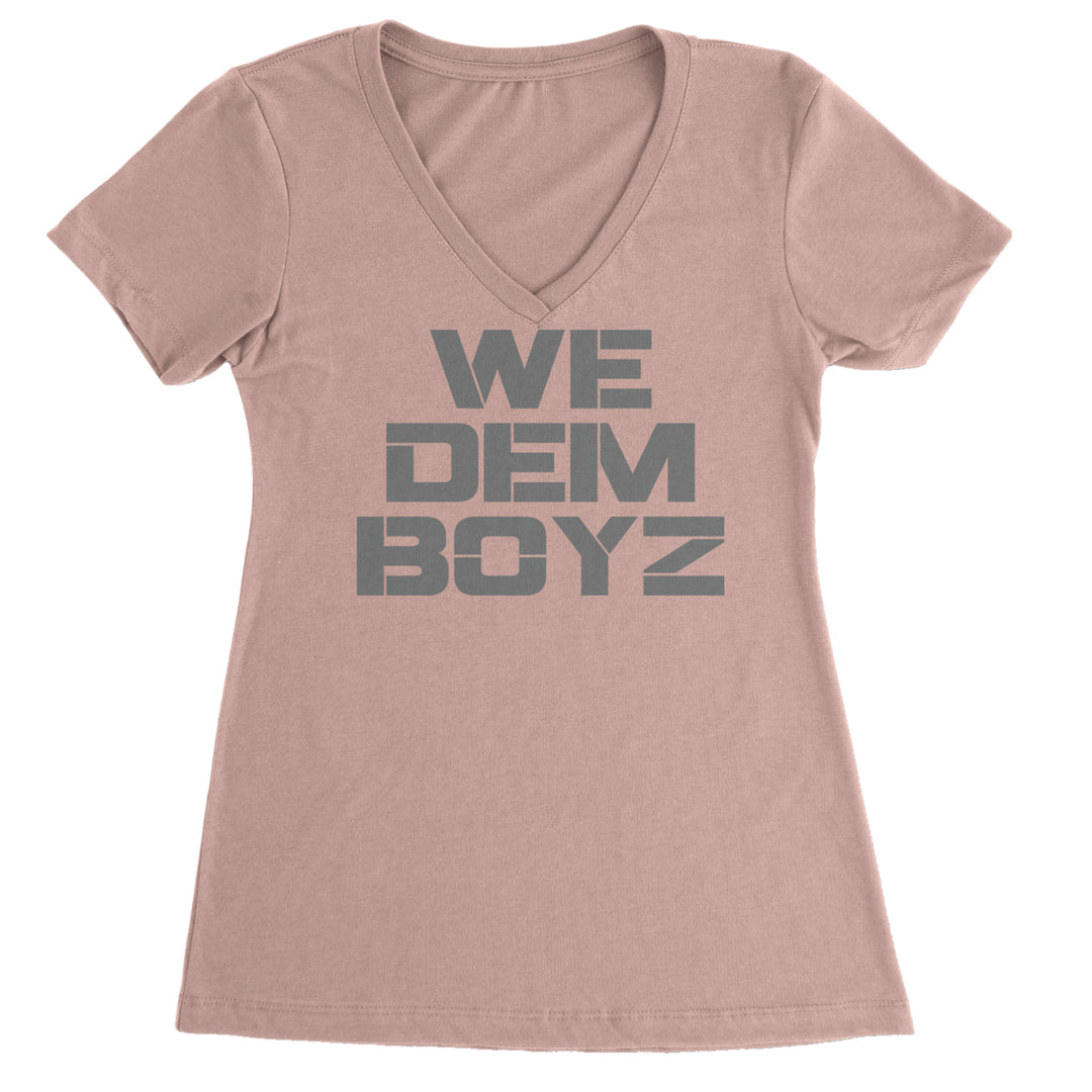 Bold stacked "WE DEM BOYZ" block lettering on a Women's Lightweight V-Neck T-Shirt