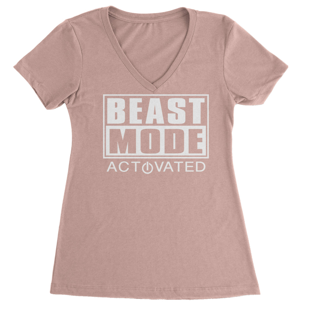 Activated Beast Mode Workout Gym Clothing Ladies V-Neck T-shirt Light Pink