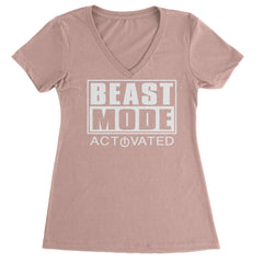 Activated Beast Mode Workout Gym Clothing Ladies V-Neck T-shirt Light Pink