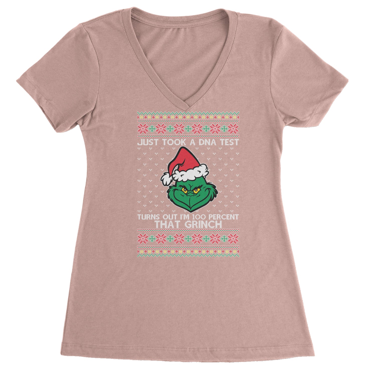 One Hundred Percent That Gr-nch Ugly Christmas Ladies V-Neck T-shirt Light Pink