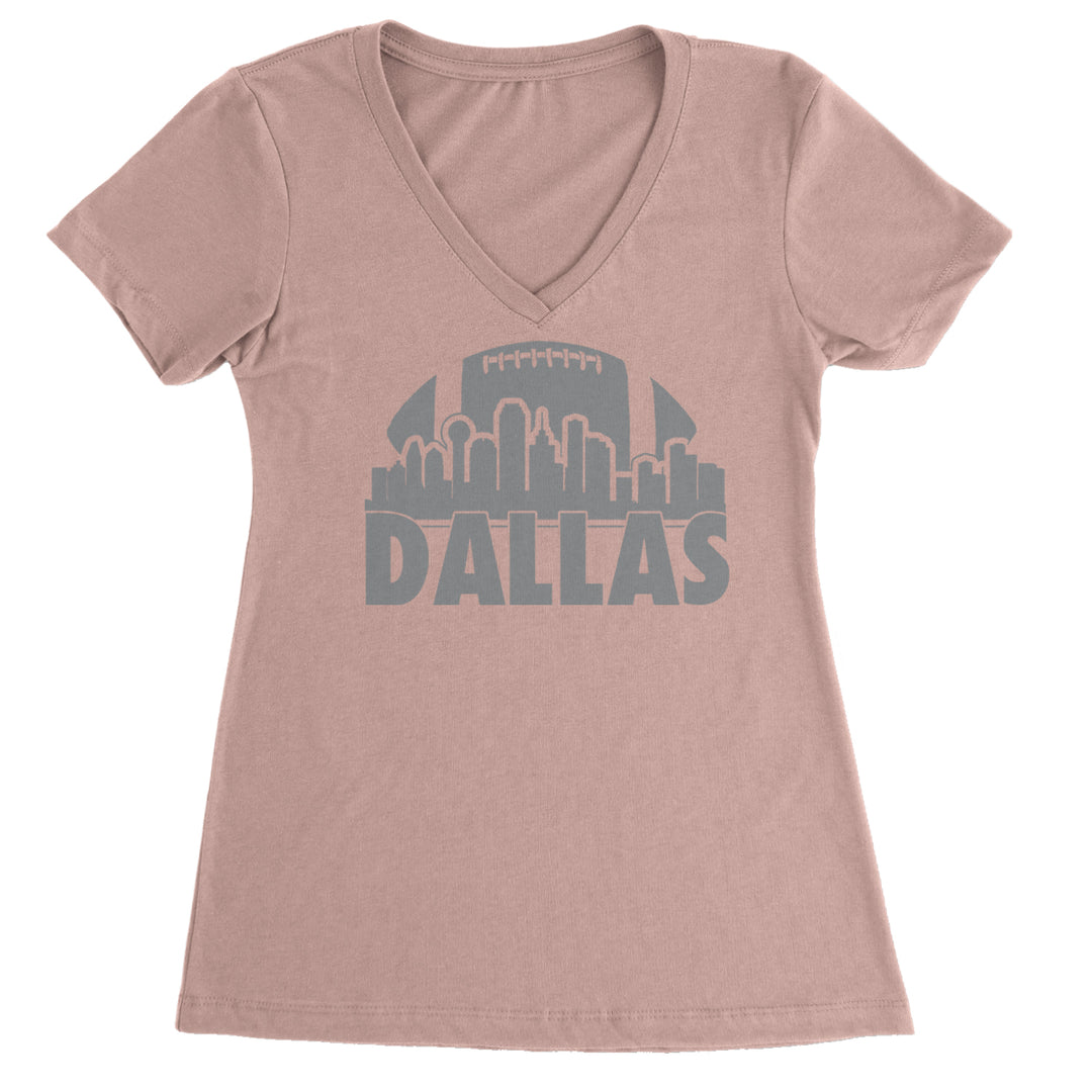 Dallas Texas Skyline Ladies V-Neck T-shirt Light Pink