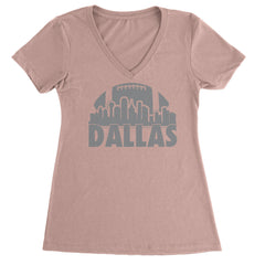 Dallas Texas Skyline Ladies V-Neck T-shirt Light Pink