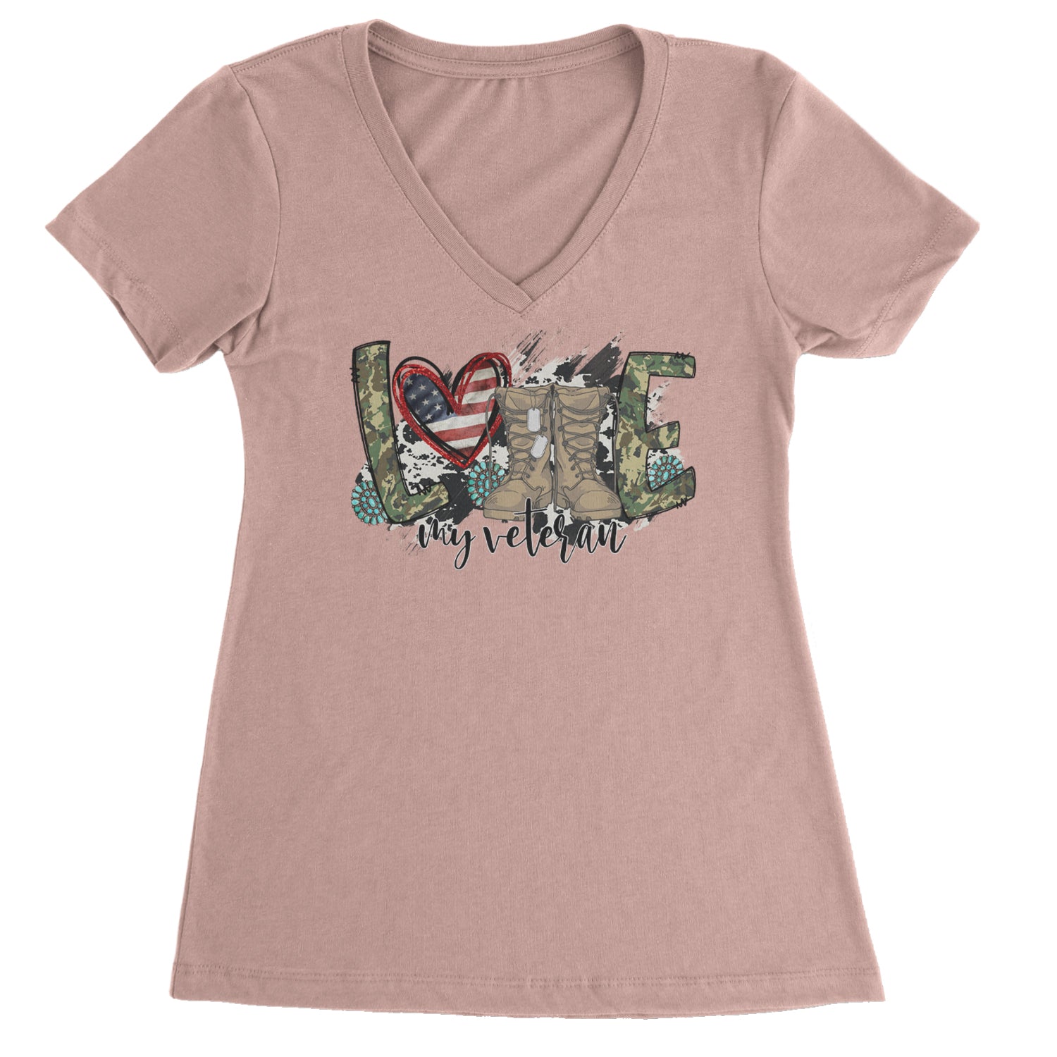 Love My Veteran Honor Veterans Day Ladies V-Neck T-shirt Light Pink