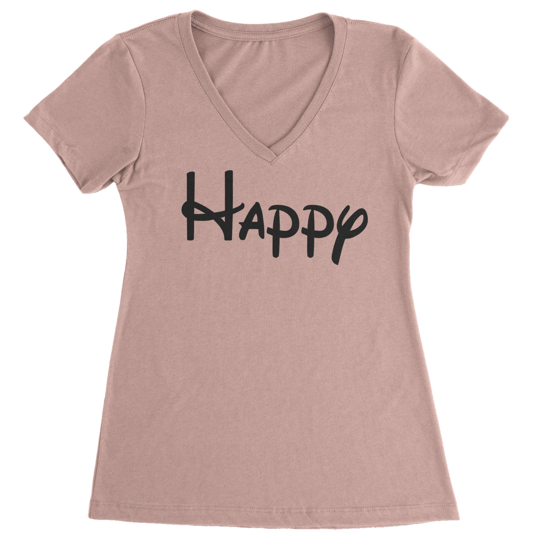 Happy - 7 Dwarfs Costume Ladies V-Neck T-shirt Light Pink