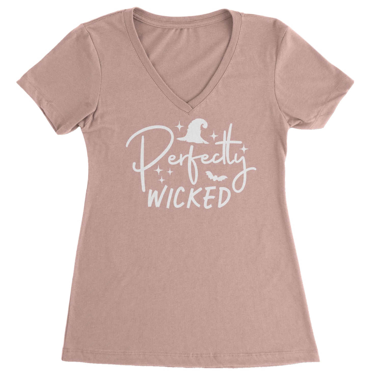 Perfectly Wicked Witchy Halloween Ladies V-Neck T-shirt Light Pink