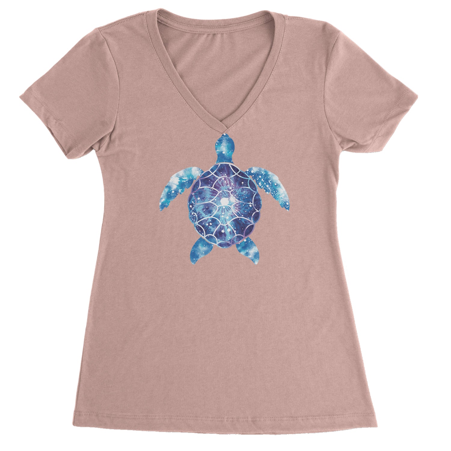 Ocean Aura Tie-Dye Sea Turtle Ladies V-Neck T-shirt Light Pink