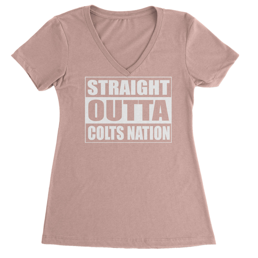 Straight Outta Colts Nation Football  Ladies V-Neck T-shirt Light Pink