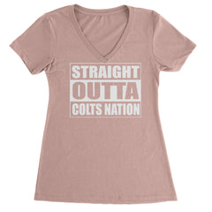 Straight Outta Colts Nation Football  Ladies V-Neck T-shirt Light Pink
