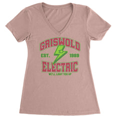 Griswold Electric We'll Light You Up Ladies V-Neck T-shirt Light Pink