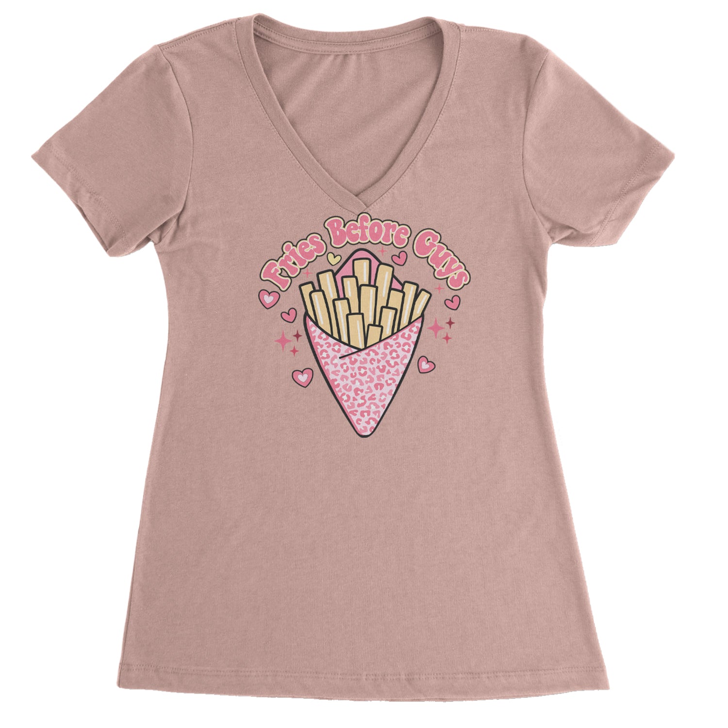 Fries Before Guys Ladies V-Neck T-shirt Light Pink