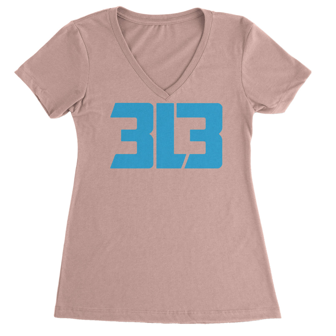 3L3 From The 313 Detroit Football Ladies V-Neck T-shirt Light Pink