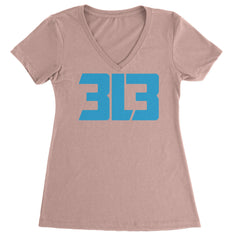 3L3 From The 313 Detroit Football Ladies V-Neck T-shirt Light Pink