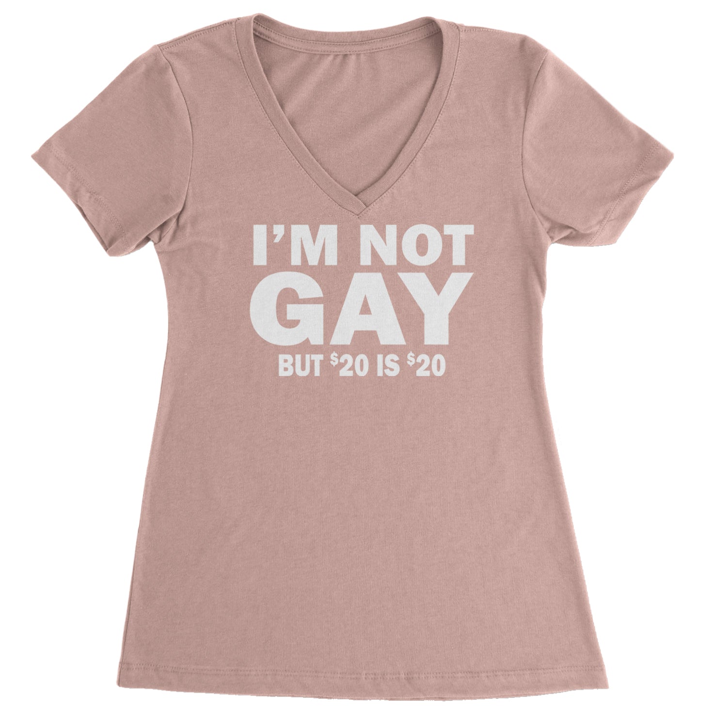 I'm Not Gay, But $20 Bucks is $20 Bucks Ladies V-Neck T-shirt Light Pink