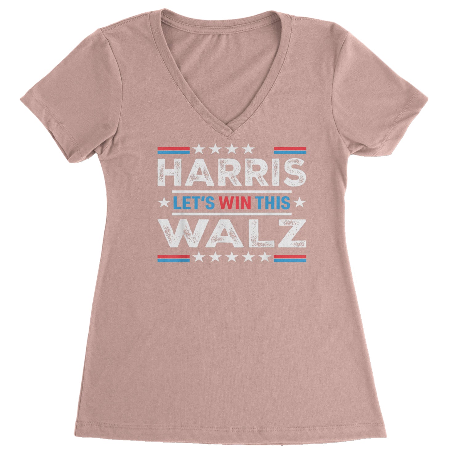 Kamala Harris and Tim Walz For President Ladies V-Neck T-shirt Light Pink