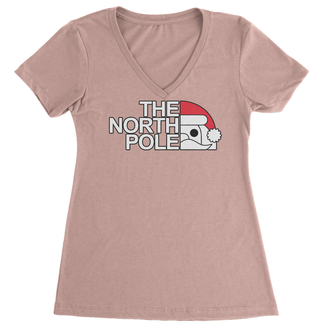 The North Pole Santa Face Ladies V-Neck T-shirt Light Pink