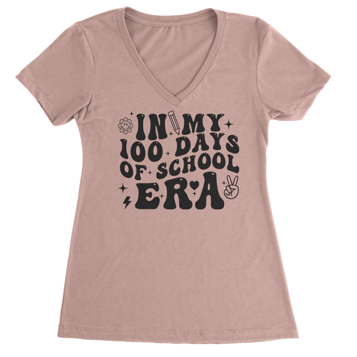 In My 100 Days Of School Era Ladies V-Neck T-shirt Light Pink