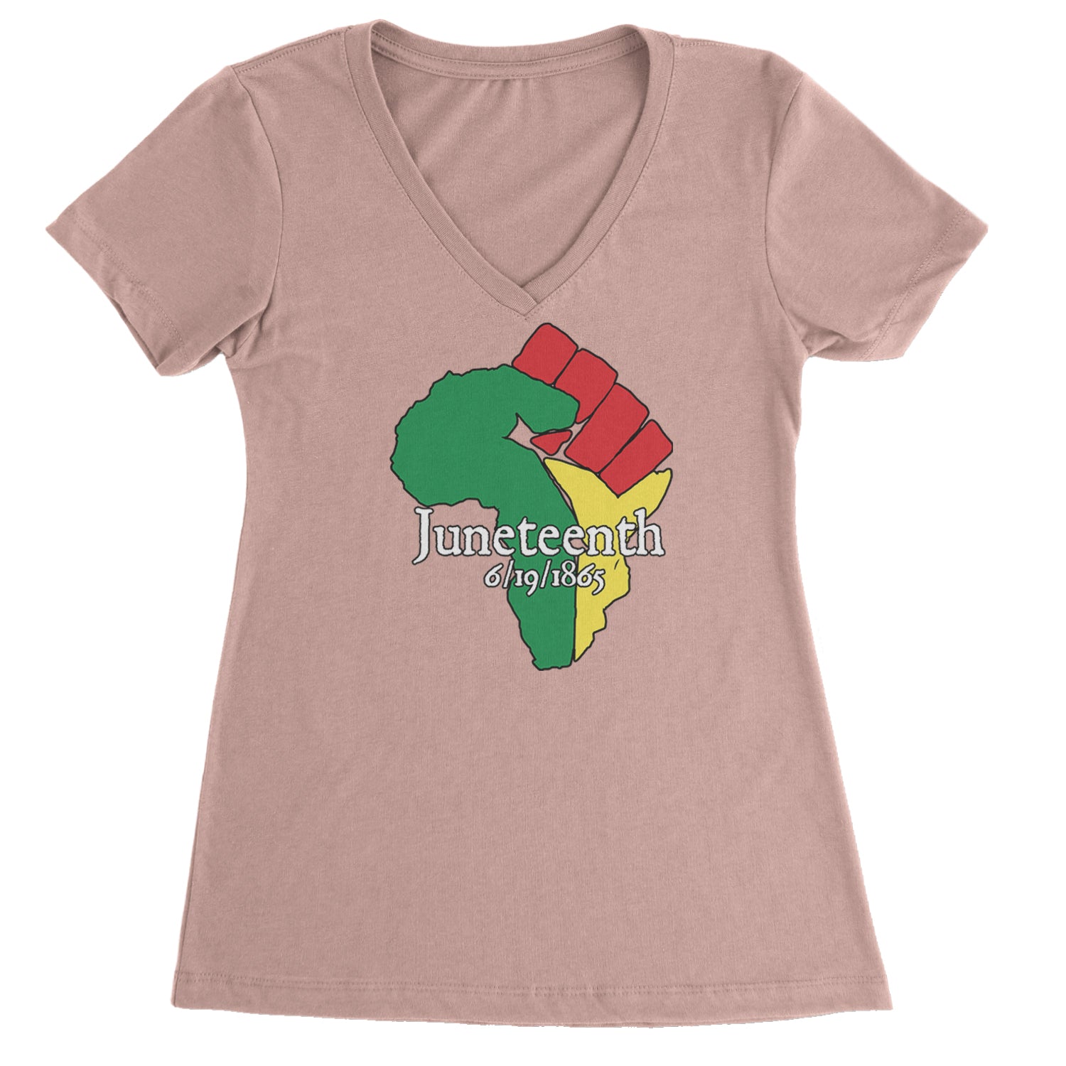 Juneteenth Raised Fist Africa Celebrate Emancipation Day Ladies V-Neck T-shirt Light Pink