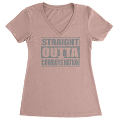 Straight Outta Cowboys Nation   Ladies V-Neck T-shirt Light Pink