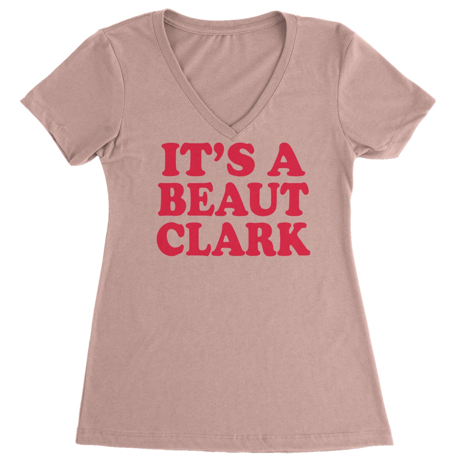 It's a Beaut Clark Festive Christmas Ladies V-Neck T-shirt Light Pink