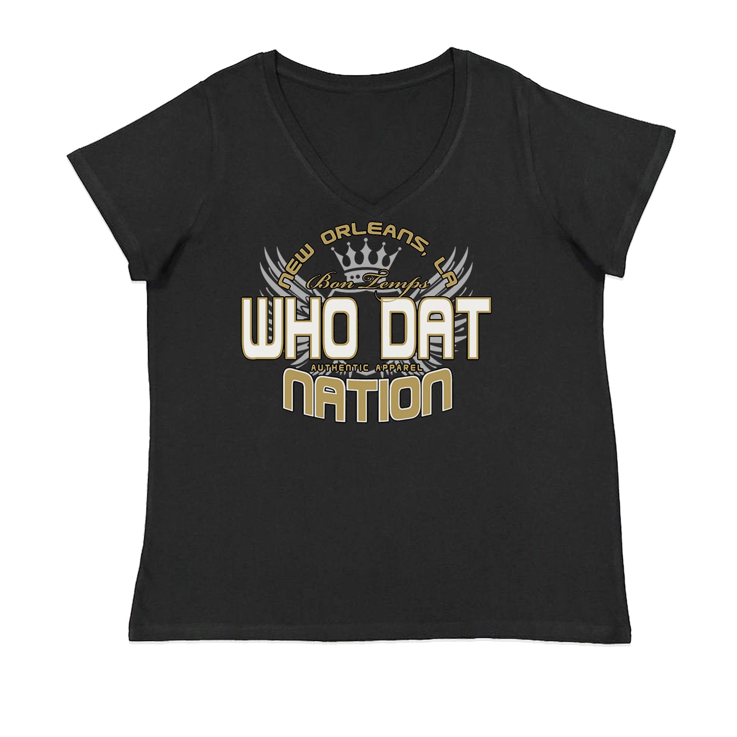 Who Dat Nation New Orleans (Color) Ladies V-Neck T-shirt Black