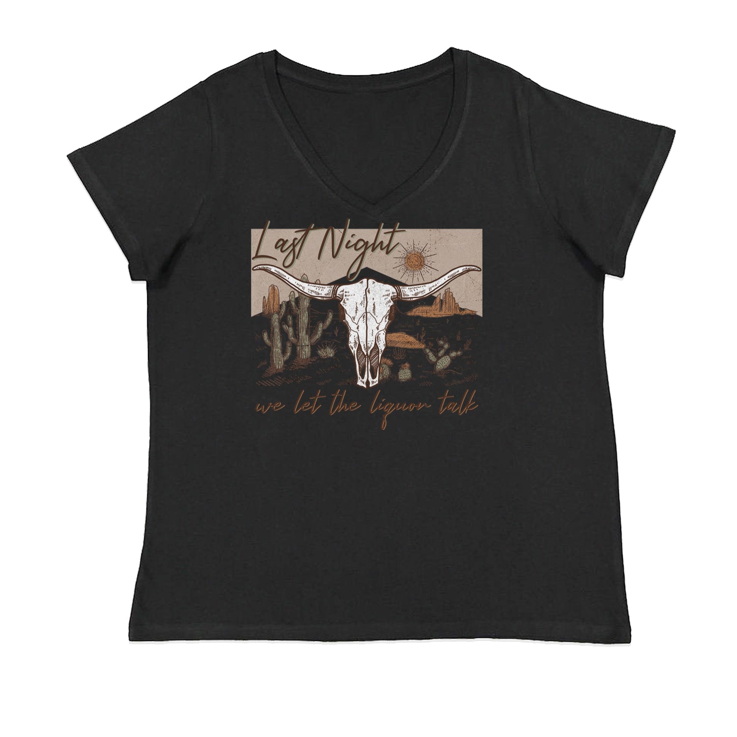 Last Night We Let The Liquor Talk Country Music Western Ladies V-Neck T-shirt Black