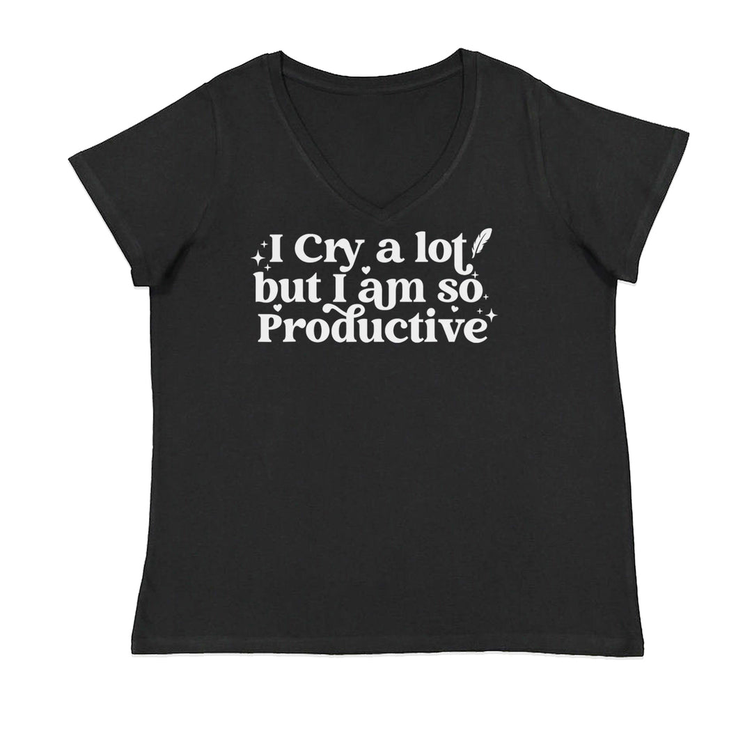 I Cry A Lot But I am So Productive TTPD Ladies V-Neck T-shirt Black
